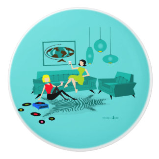 Retro Girls' Night In Ceramic Drawer Pull