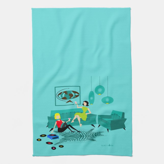 Retro Girl's Night In Dish Towel (Vertical)