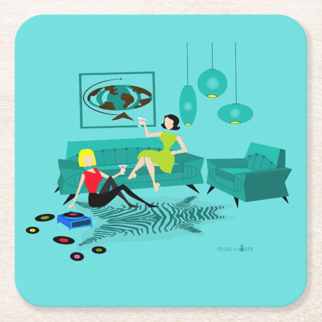 Retro Girls' Night In Hard Paper Coaster (Front)