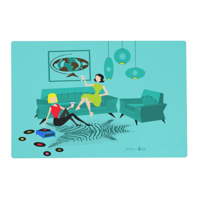 Retro Girl's Night In Laminated Placemat (Front)