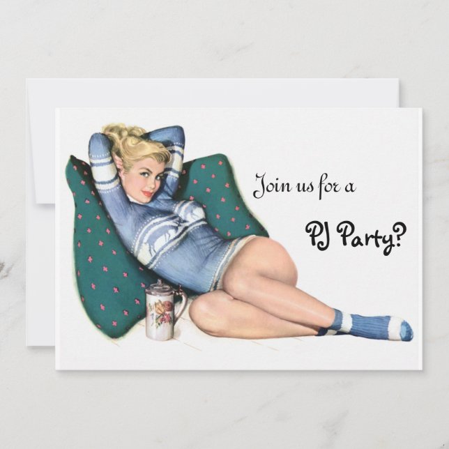 Retro Girl's Night In Sleepover Slumber PJ Party Invitation (Front)