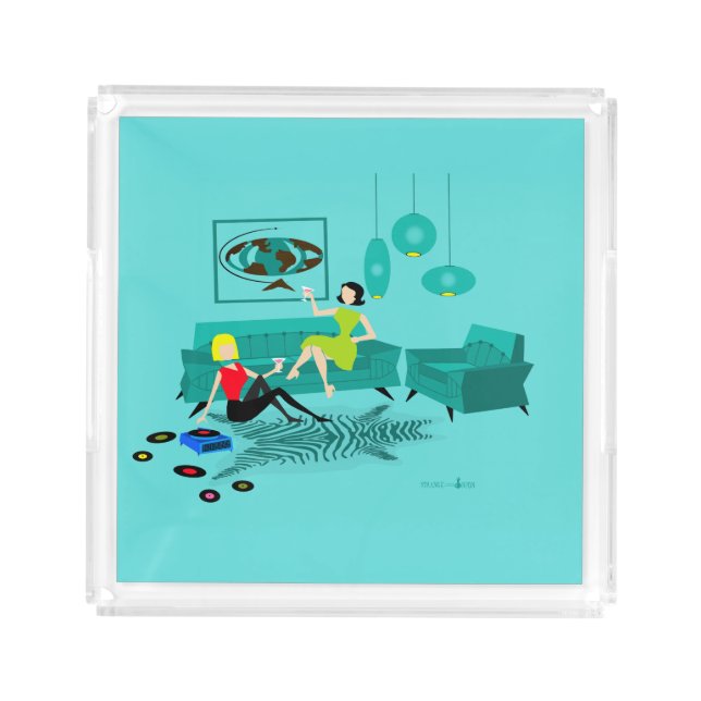 Retro Girl's Night In Small Acrylic Tray (Front)