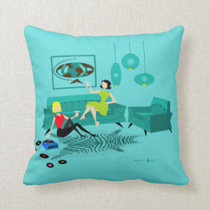 Retro Girl's Night In Throw Pillow