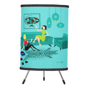 Retro Girl's Night In Tripod Lamp