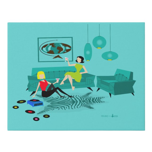 Retro Girl's Night In Wrapped Canvas (Front)