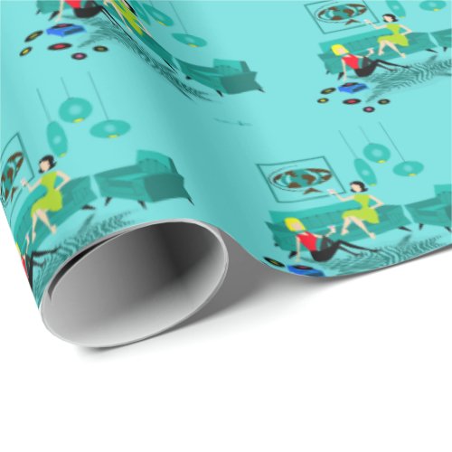 Retro Girls Night In Wrapping Paper