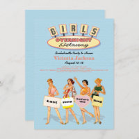 Retro Girls Overnight getaway Invitations