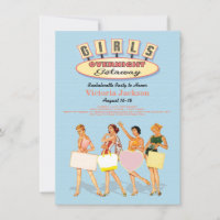 Retro Girls Overnight Luggage getaway Invitations