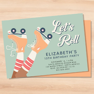 Retro Girls Roller Skating Birthday Party Invitation