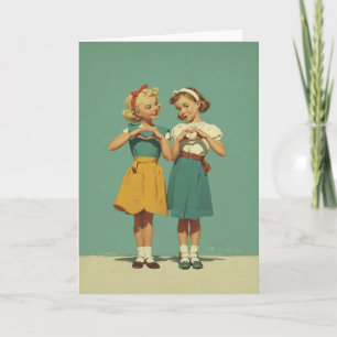 Retro Girls Sharing Heartfelt Joy Card