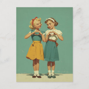 Retro Girls Sharing Heartfelt Joy Postcard