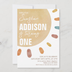 Retro Girls Sunshine 1st Birthday Invitation