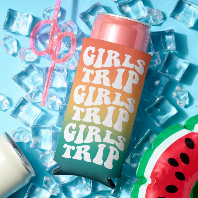 Retro Girls Trip Best Friends Custom Seltzer Can Cooler (In Situ Summer)