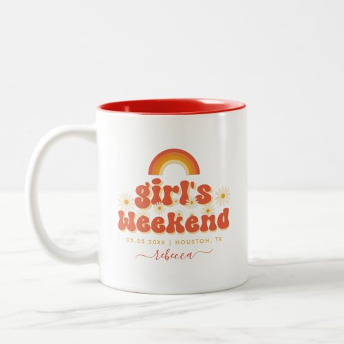 Retro Girls Weekend Custom Name Bachelorette Party Two_Tone Coffee Mug