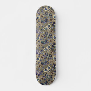 Retro Girly Blue Butterfly Pattern Skateboard 