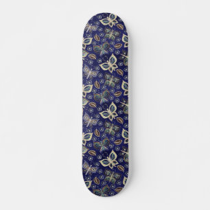 Retro Girly Blue Butterfly Pattern Skateboard