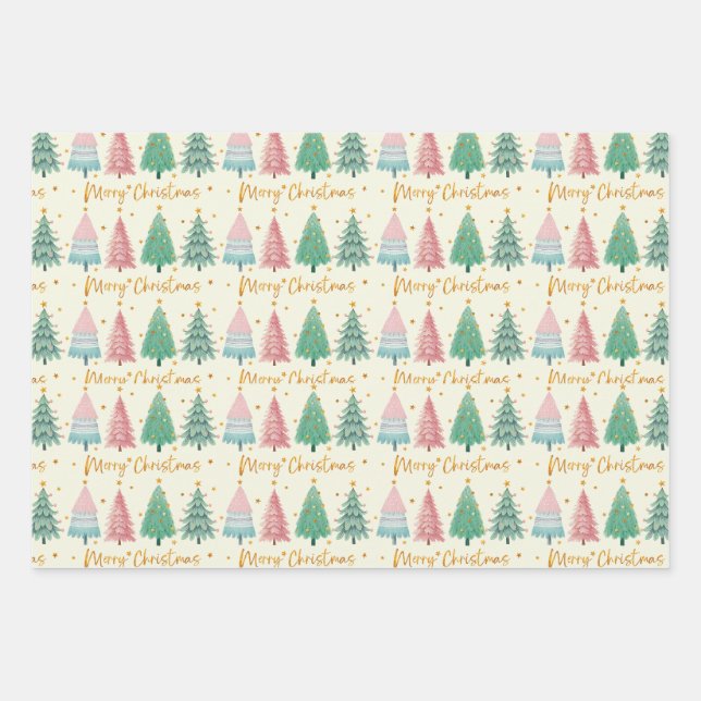retro girly Christmas tree pattern Wrapping Paper Sheets (Front)