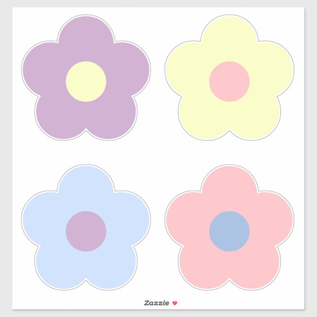 Retro Girly Cute Pastel Cartoon Flowers Sticker (Sheet)