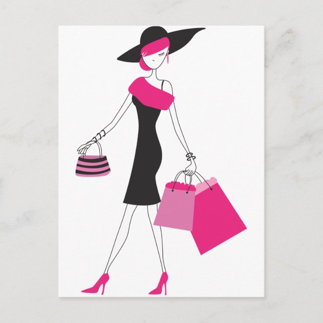 Retro Girly Paris Shopping Postcard (Front)