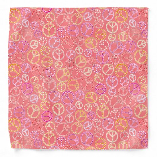 Retro Girly Peace Signs Pattern on Pink Bandana