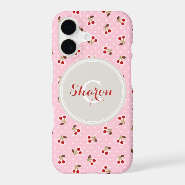 Retro girly pink cherry patterns monogram iphone case (Back)