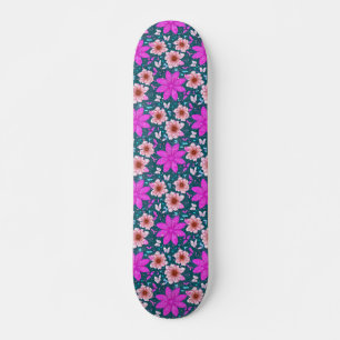 Retro Girly Pink Floral Pattern Skateboard