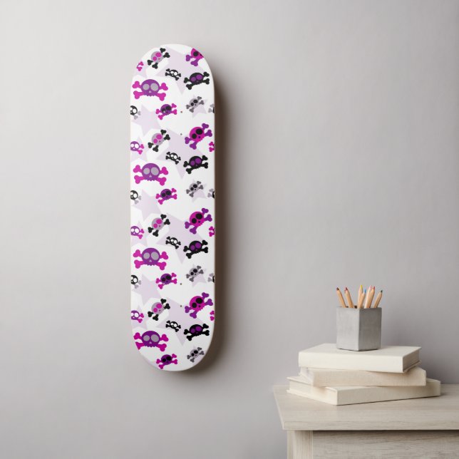 Retro Girly Skull Crossbones Goth Rockabilly Skateboard (Wall Art)