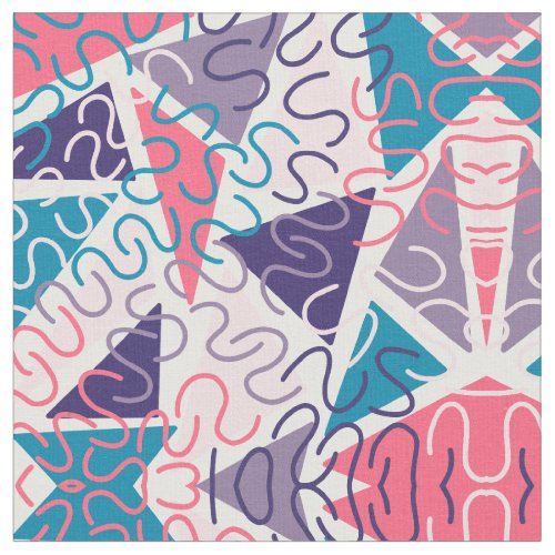 Retro Girly Squiggly Pink Triangle Geometric Art Fabric
