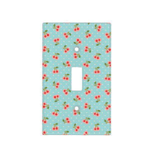 Retro girly turquoise cherry patterns monogram light switch cover