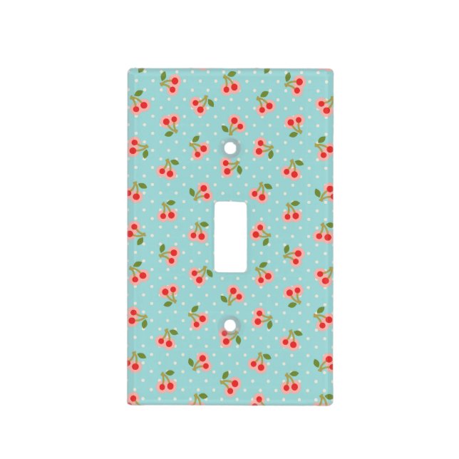 Retro girly turquoise cherry patterns monogram light switch cover (Front)