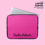 Retro Girly Vintage Hot Pink Script Name Laptop Sleeve<br><div class="desc">This cute hot pink laptop sleeve features an elegant personalization, adding a touch of fun to your workday. The elegant black monogram in script adds a personal touch and makes it a unique accessory. Perfect for protecting your laptop from scratches and bumps, it fits snugly and securely. The slim design...</div>