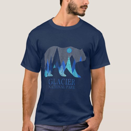 Retro Glacier Grizzly Bear Glacier National Park T_Shirt