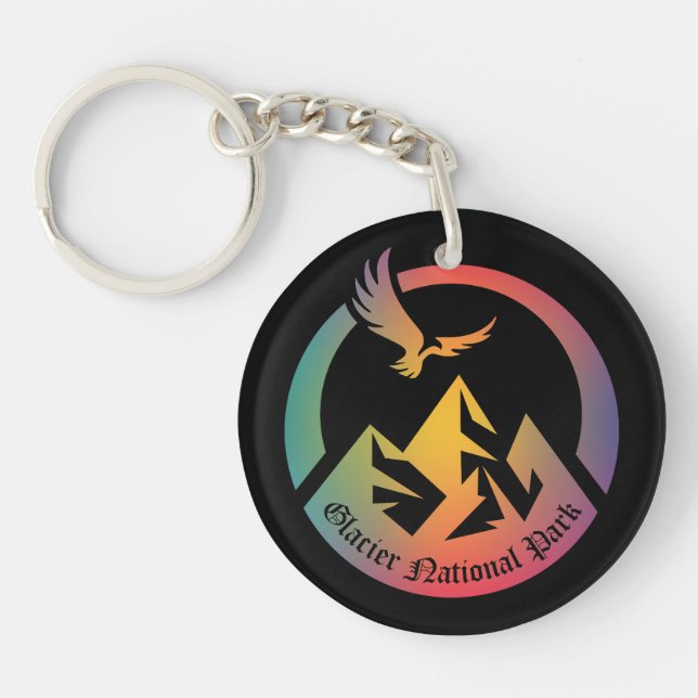 Retro Glacier National Park Hike Sunset T-Shirt Keychain (Front)
