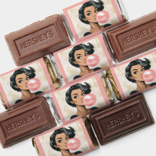 Retro Glam Girl Blowing Pink Bubble Gum Cute Hershey's Miniatures