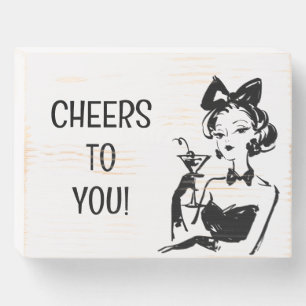 Retro Glam Martini Diva Design Wooden Box Sign