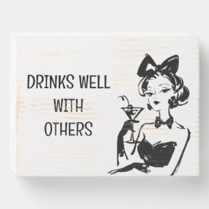 Retro Glam Martini Diva Design Wooden Box Sign