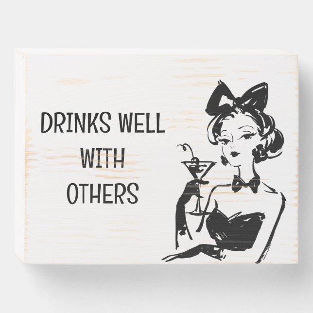 Retro Glam Martini Diva Design Wooden Box Sign (Front Horizontal)