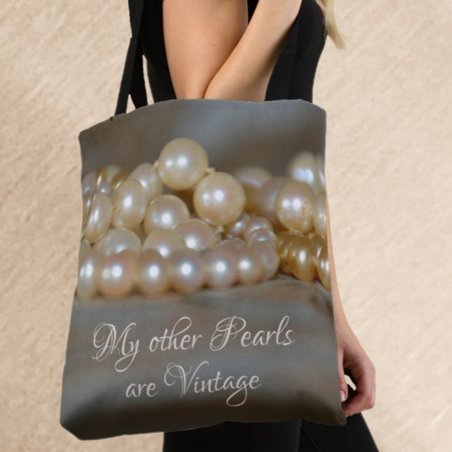 Retro Glam Pearls Gray and Cream Beautiful Chic Tote Bag (Creator Uploaded)