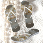 Retro Glam Pearls with Initials Flip Flops<br><div class="desc">Pearls are classic, but fun too! Wear elegant strands of creamy luminescent pearls poolside, beach or anytime and place in this pair of unique grey flip flops. They are retro glam and chic in shades of cream and gray. Easily personalized with initials, these are ideal for bridesmaids or a bachelorette...</div>