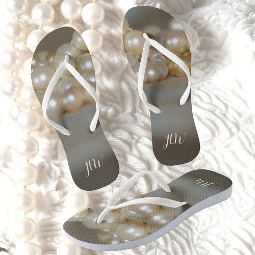 Retro Glam Pearls with Initials Flip Flops