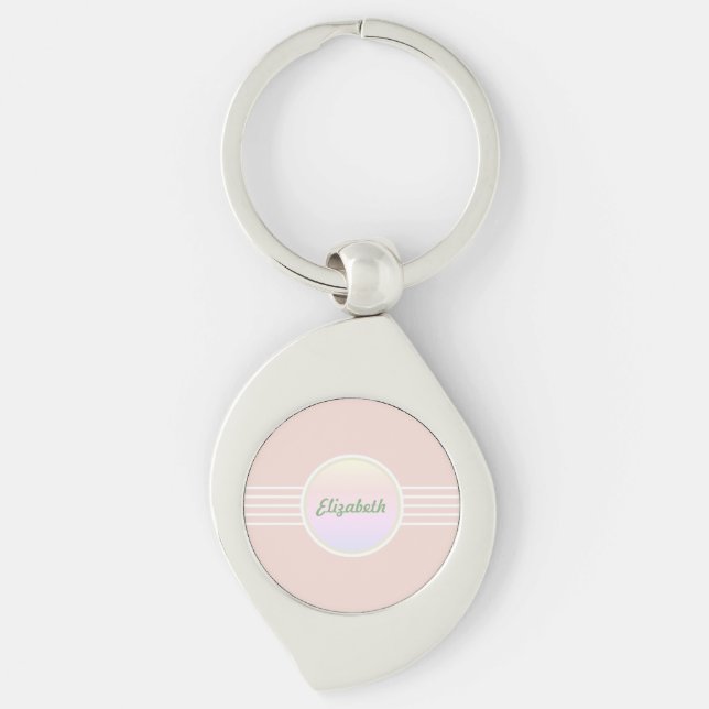 Retro Glam Personalized Pastel Coral Pink and Opal Keychain (Front)