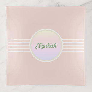 Retro Glam Personalized Pastel Coral Pink and Opal Trinket Tray