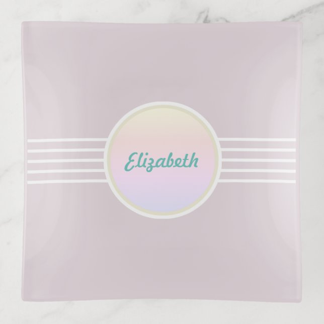 Retro Glam Personalized Pink and Opal Trinket Tray (Front)