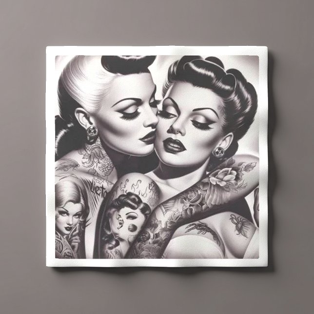 Retro Glam Tattoo Girls Napkins (Creator Uploaded)