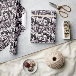 Retro Glam Tattoo Girls Wrapping Paper