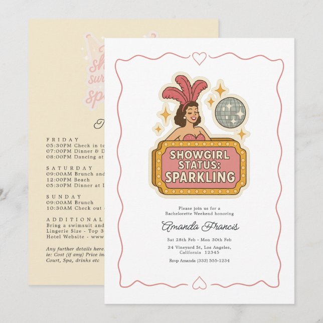 Retro Glam Vegas Showgirl Bachelorette Weekend Invitation (Front/Back)