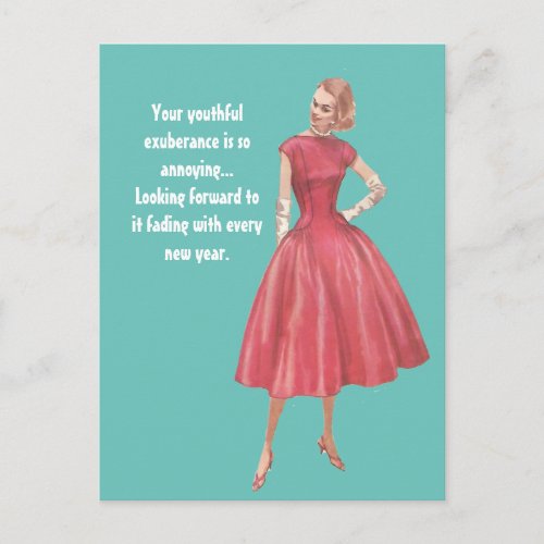 Retro Glamor Woman Sarcastic Birthday Postcard