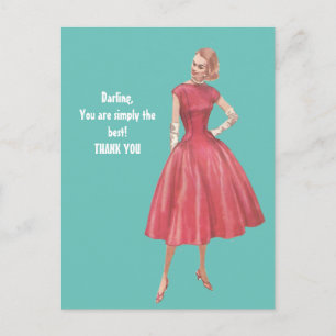 Retro Glamor Woman Thank You Postcard