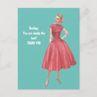 Retro Glamor Woman Thank You Postcard