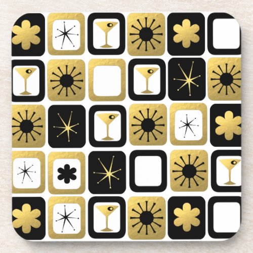 Retro Glamorous Gold Hard Plastic Coasters